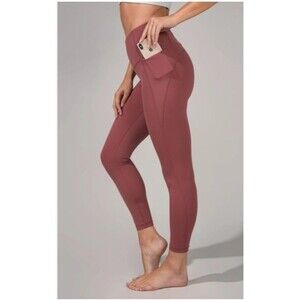 Yogalicious Lux Leggings Womens L Red Burgundy Ankle Pocket Stretch Workout